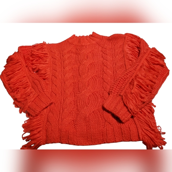 525 America Hand Braided Cable Fringe Top Persimmon Size XS - Picture 6 of 10